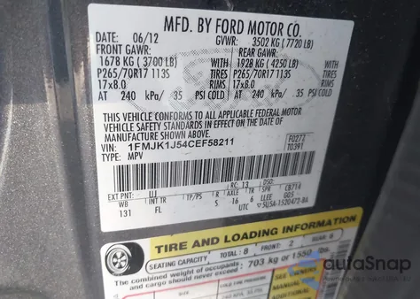 2012 Ford Expedition El Xlt from USA, damaged, VIN 1FMJK1J54CEF58211